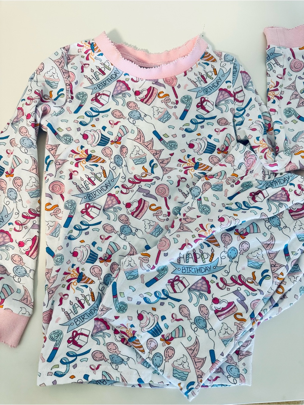 Girls' Pink Birthday Print Pajama Set